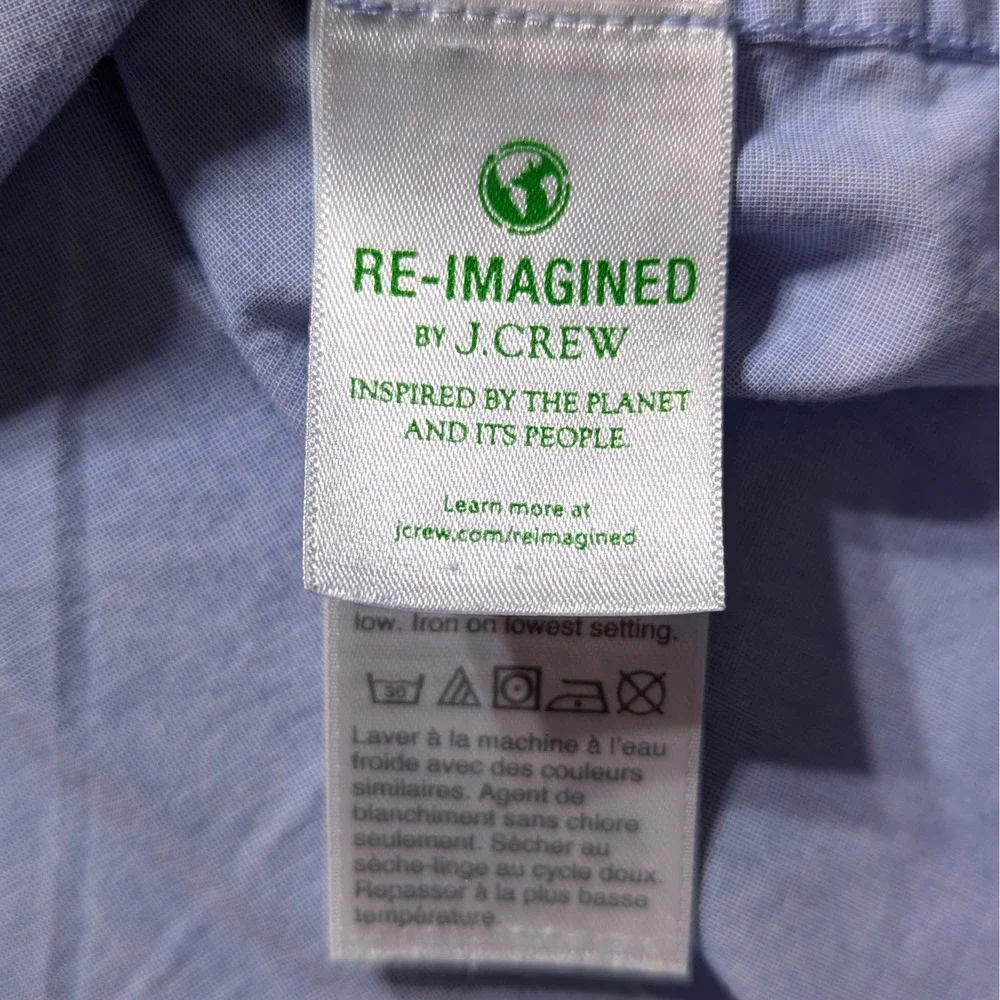J.Crew Re-Imagined Blue Cotton Pajama Top Button Down‎ Piping H4364 Womens L